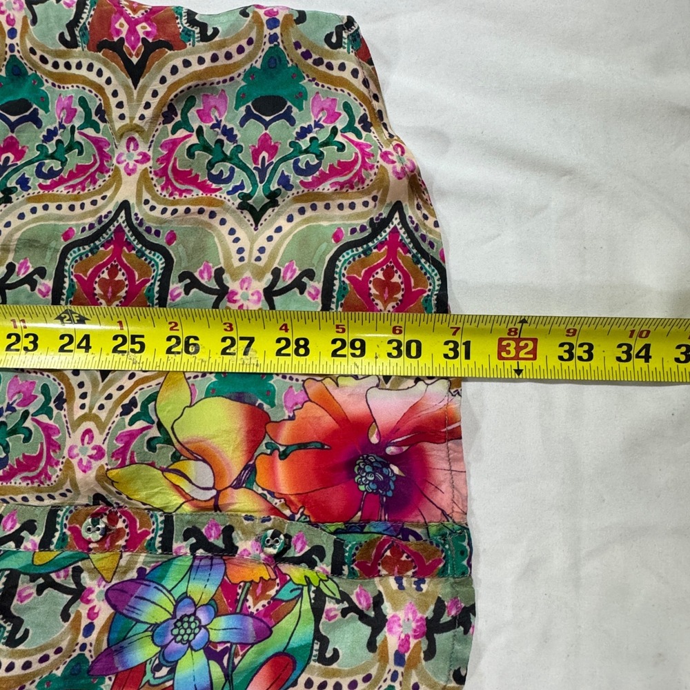 Johnny Was Cupra Rayon Floral Geometric Button Down Shirt Multi Color L Boho - Picture 5 of 8